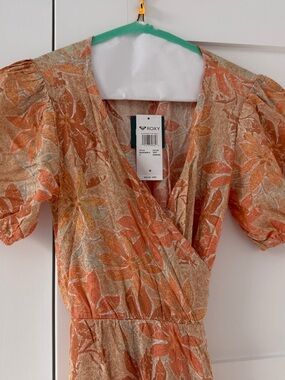 Roxy Women's Orange Floral Midi Wrap Dress